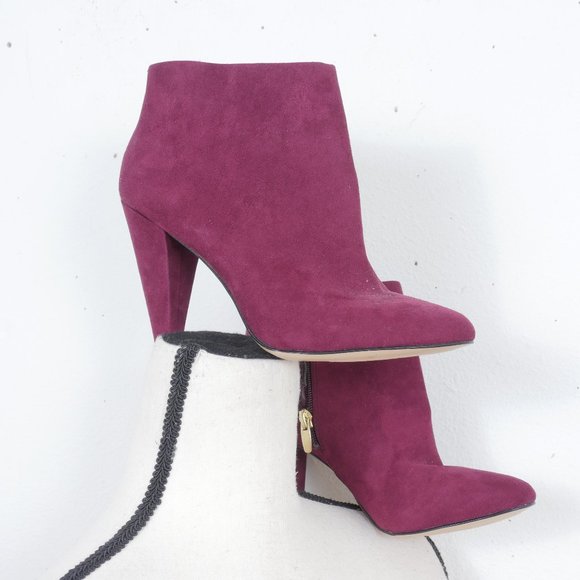 Aldo Burgundy Suede Side Zipper 4" Heel Size 7 1/2 Ankle Booties - Picture 1 of 12